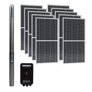 BOMBA DE AGUA SOLAR HYUNDAI 7HP CON DESCARGA EN 2″ CON 10 PANELES SOLARES Y CAJA DE CONTROL SUN750X